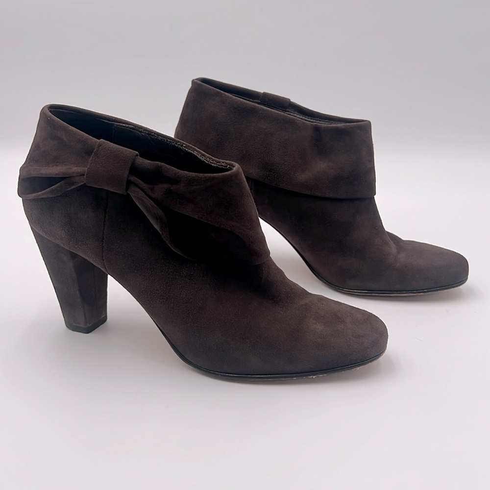 Kate Spade Brown Suede Bow Ankle Booties Heels Slip-On Block Heel Women’s Size 8